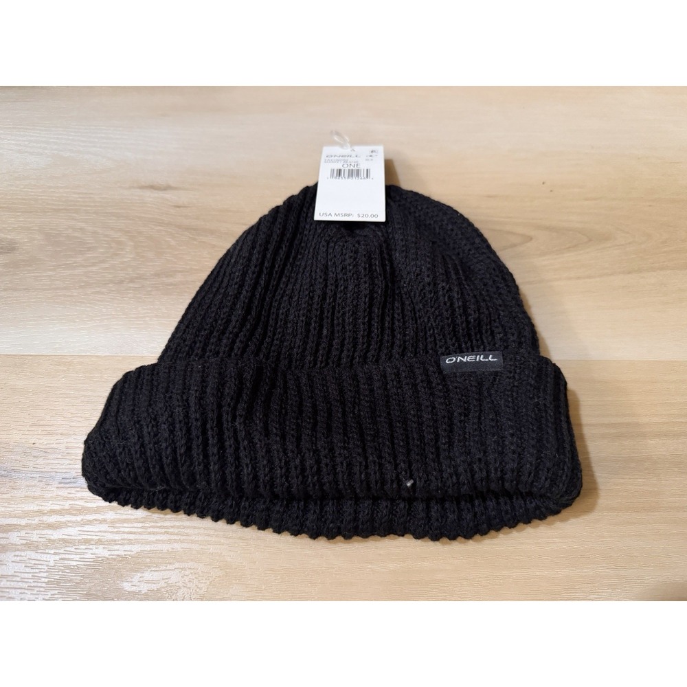 NWT O'Neill Market Beanie Black Knit One Size Stretch Hat Cap